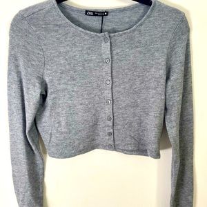 Zara Gray Cropped Button-Up Cardigan Sweater Sz M (Tags On)